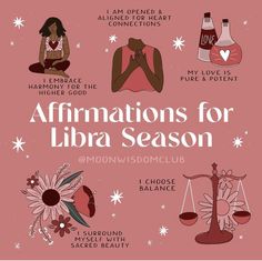 the affirmations for libra season poster is shown in pink and features images of different