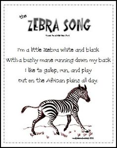 the zebra song is written in black and white with an image of a zebra running