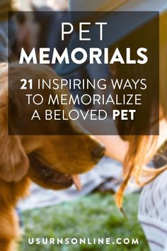 a woman petting her dog on the nose with text overlay that says pet memorialss