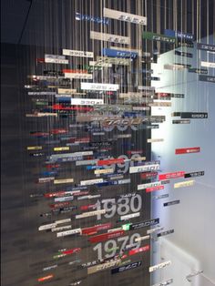 an art installation made out of many different types of tags and numbers hanging from the ceiling