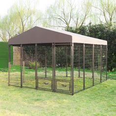 Your dog deserves their own space with the Veikous 6 ft. x 10 ft. x 10 ft. Welded Wire Outdoor Dog Kennel Enclosure with Rotating Feeding Door and Polyester Cover. The large structure provides your pets about an immense amount of room to play without being injured, and the tear-resistant polyester top tarp with a windproof coating and waterproof properties ensures optimal durability against the elements. The dog kennel is made of high-quality, sturdy power-coated welded steel for long-lasting us Dog Kennels And Runs Outdoor, Easy Dog Kennel Outdoor, Outdoor Dog Kennel, Raised Dog Kennel Outdoor, Large Outdoor Dog Kennel, Outdoor Dog Runs, Heavy Duty Dog Kennel, Dog Yard, Dog Pen