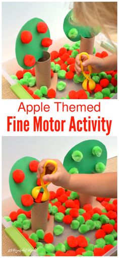 an apple themed fine motor activity for toddlers to play with and learn how to make them