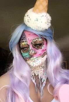 Melted Ice Cream Makeup, Ice Cream Make Up, Ice Cream Makeup Looks, Dessert Makeup, Fly Makeup, Disney Eye Makeup, Drag Kings, Melted Makeup