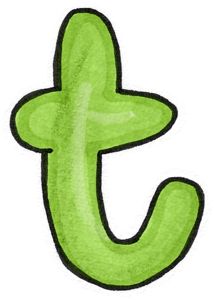 the letter j is made up of green paint and black outline on a white background