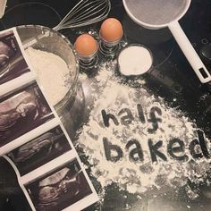 an image of baking ingredients with the words kals baked written on it in black and white