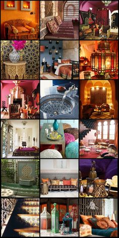 many different types of furniture and decor in this collage, all with pictures on them