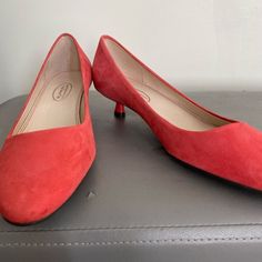 Beautiful Suede Pumps Heel Is 1.5 In Genuine Suede New, Never Worn Casual Red Heels For Workwear, Red Court Shoes For Spring Workwear, Pink Suede Pumps, Fancy Heels, Burgundy Heels, Platform Shoes Heels, Round Toe Pumps, Leather Baby, Buckled Heels