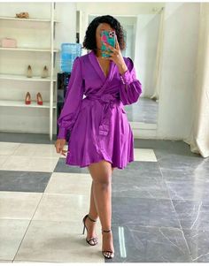 Purple Shirt Outfit Black Women, Purple Feminine Outfits, Purple Fall Outfits Black Women, Black Women Wearing Purple, Luxury Purple Dress For Work, Casual Outfits Dress, Violet Outfits, Outfits Black Women, Chic Evening Dress