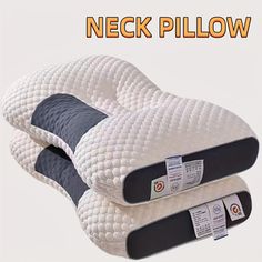 the neck pillow is on display in front of an advertise for its product