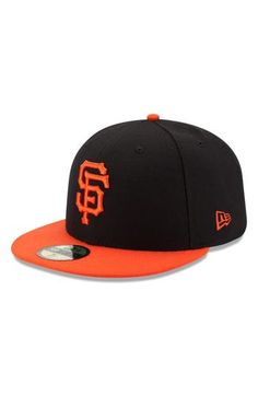 Let everyone know which baseball squad is your favorite with this San Francisco Giants Authentic Collection On-Field 59FIFTY fitted hat from New Era! Material:  100% Polyester High Crown Structured fit Flat bill Fitted SOLARERA  technology provides UV protection COOLERA  technology wicks away sweat Raised embroidery Contrasting underbill Six panels with eyelets Surface washable Officially licensed Imported Brand: New Era Throwback Black Baseball Cap For Baseball Season, Black Fitted Hat With Letter Print For Baseball Season, Black Letter Print Fitted Hat For Baseball Season, Orange Snapback Hat For Sports, Orange Baseball Cap For Sports Events, Orange Snapback Hats For Sports Events, Orange Sports Cap, Orange Curved Brim Sports Hat, Casual Orange Sports Hat