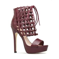 New Red Wine Burgundy Open Toe Leather Grid See Through High Ankle Platform Heels With Back Zipper And Ankle Straps For Comfort And Security Size 6 Heel Height 1.25in Platform Height Approx 5.25in New With Tags Never Worn Wiso Burgundy Synthetic Heels For Party, Burgundy Synthetic Party Heels, Burgundy Synthetic High Heels, Burgundy High Heel Summer Heels, Burgundy Heels For Summer Party, Burgundy Heels For Night Out In Fall, Burgundy Heels For Fall Night Out, Burgundy Heels For Spring Party, Summer Party Burgundy Heels