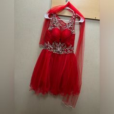 Great Material, Size 10, Never Worn It’s New. Trying To Sell It As Soon As Possible. Elegant Mini Dress For Holiday Red Carpet, Elegant Red Mini Dress For Prom Season, Elegant Embellished Red Mini Dress, Elegant Red Embellished Mini Dress, Elegant Red Mini Dress For Wedding, Y2k Prom Dress, Gold Formal Dress, Beautiful Party Dresses, Floral Prom Dresses