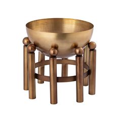 The Piston Footed Planter is made from aged brass and features a rounded bowl that is supported by a ring of vertical legs. This decorative planter is not rated for outdoor use. | Elk Home Piston Footed Planter - Large in Gold | Mathis Home Iron Steel, Decorative Planters, Functional Decor, Elk Lighting, Large Planters, Planter Pots Indoor, Aged Brass, Brass Material, Brass Metal