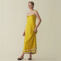 Doen Celano Dress In Palmetto. Never Worn Yellow Summer Slip Dress For Evening, Yellow Slip Dress For Summer Evening, Elegant Yellow Silk Slip Dress, Chic Yellow Evening Slip Dress, Chic Yellow Slip Dress For Evening, Long Slip Dress For Summer Cocktail, Spring Evening Yellow Slip Dress, Spring Slip Dress For Evening, Chic Spring Evening Slip Dress