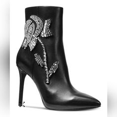 Nib Michael Kors Viera Booties, Genuine Leather, Beautiful Floral Crystals, Black, 3" Heel,Size 5m. These Boots Are Bad A**! Knee High Leather Boots, Michael Kors Black, Knee High, Leather Boots, Bootie Boots, Ankle Boots, Genuine Leather, Michael Kors, Women Shoes