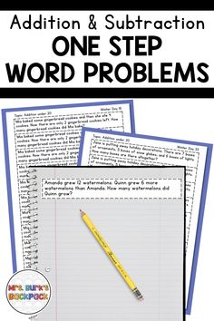 addition and subtraction one step word problems Math Journals