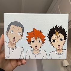 Hinata Shoyo , Tanaka Ryunosuke and Nishinoya Yu from Haikyuu Haikyuu Canvas Painting, Haikyuu Painting Ideas, Haikyuu Painting, Anime Painting Easy, Naruto Painting Ideas On Canvas, Haikyuu Drawing, Retro Painting, Iphone Wallpaper Kawaii