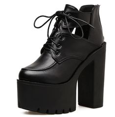 Item Type: Boots With Platforms: Yes Heel Height: Super High (8cm-up) Outsole Material: Rubber Boot Type: Motorcycle boots Lining Material: PU is_handmade: Yes Insole Material: Rubber Heel Type: Square heel Platform Height: 5-7cm Fashion Element: Cross-tied Toe Shape: Round Toe Season: Spring/Autumn Closure Type: ZIP Boot Height: Ankle Pattern Type: Solid Fashion Element: Platform,Zipper Heel Height: 15cm Platform Height: 6cm Party Martin Boots With Platform And Pointed Toe, Party Platform Martin Boots With Pointed Toe, Trendy High Heel Martin Boots For Party, Black Pointed Toe Platform Boots For Winter, Chunky Platform Lace-up Boots For Party, Winter High Heel Chunky Platform Boots, Chunky Platform High Heel Winter Boots, Winter High Heel Chunky Platform Martin Boots, Winter Pointed Toe Chunky Platform Heeled Boots