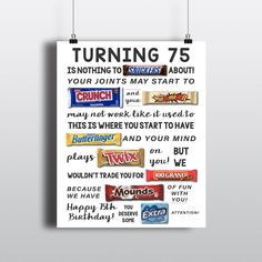 Candy Signs, Candy Grams, Candy Poster, 85th Birthday, Candy Birthday Party