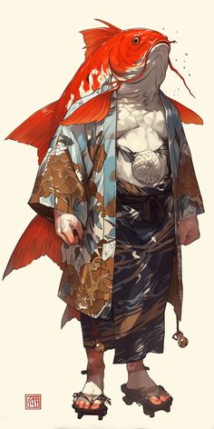 a drawing of a fish wearing a kimono