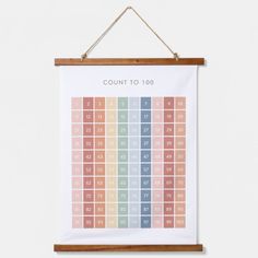 a poster hanging on a wall that says count to 100 in different colors and numbers