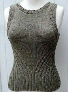 a mannequin wearing a gray knitted tank top