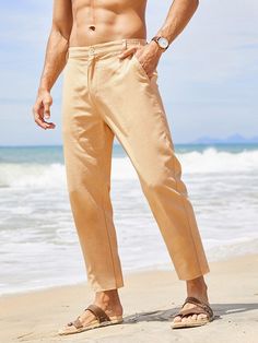 Breathable lightweight linen pants Color Khaki, Linen Pants, Autumn Summer, Platform Sandals, Fabric Material, Cotton Linen, Casual Style, Style Casual, Product Description