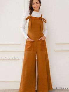 Lasaky - Solid Color Wide Leg Casual Jumpsuit Pants Straps Jumpsuit, Jumpsuit Casual, Jumpsuit Elegant, Jumpsuits And Romper, Casual Jumpsuit, Jumpsuit Fashion, Wide Leg Jumpsuit, Wide Straps, Pocket Square