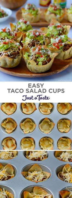 easy taco salad cups in muffin tins are the perfect appetizer for any party