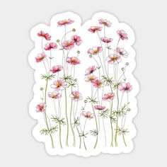 pink flowers on white sticker