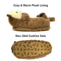 We need eachotter these days - let's come together with these super soft sherpa animal slippers from our partners at Oooh Geez! Slippers.Stay warm & look great with your new otter themed brown & white sherpa slippers. Wear them around the house or out and about thanks to the non-skid bottom. Pick up a pair for your children today! Info Style: Sherpa slipper with non-skid bottom sole. Size: Fits kid's U.S. shoe size 1-4. One Size fits most boys & girls. Material: 100% super soft Sherpa Care: Mach Sherpa Slippers, Slippers For Kids, Fun Slippers, Animal Slippers, Kids Slippers, Sock Animals, Fuzzy Slippers, Designer Slippers, Funny Socks