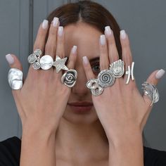 ❀ I made this hammered circles ring for you, to make you look elegant. A Silver wide band that can fit perfectly to all styles. You will look elegant when you wear this antique silver ring. adjustable bold ring stands out with flashy designs. If you have a modern and rebellious style, this rock style ring is for you. ❀ It is a circle ring with sterling silver plated matte finish. ❀ All the women's chunky rings are adjustable in the back. Rings are easy to adjust and would fit fingers size US 4 a Cheap Silver Midi Rings For Party, Big Rings Boho Sterling Silver, Silver Rings For Women Unique Thick, Cheap Round Band Midi Rings As Gifts, Dainty Silver Rings Chunky, Casual Cheap Jewelry With Adjustable Band, Big Circle Rings, Cheap Adjustable Nickel Free Midi Rings, Affordable Rocker Style Silver Jewelry