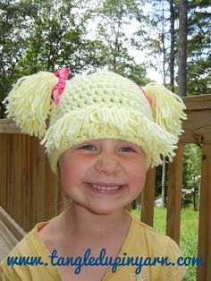 Ravelry: Cabbage Patch Hat pattern by Angie Barrett Cabbage Patch Hat, Children Hats, Crocheted Things, Pig Tails, Yarn Ideas, Hair Color Blonde, Cricket Ideas, Crochet Idea, Crochet Kids