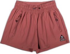 the shorts are red and have black logos on them