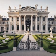 a large white building with many pillars and gates