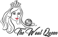 the wool queen logo with a woman's face wearing a tiara and holding a ball of yarn