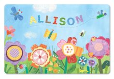 a jigsaw puzzle with flowers and butterflies in the background that says, allison