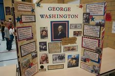 a display with pictures and information about george washington