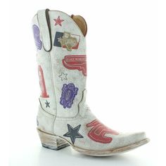 YIPPEE KI YAY BY OLD GRINGO Model: YL580-1 Color: Crackled Taupe Toe: 4LONG Heel: 9964 Height: 12" Leather: Cowhide Funky Cowgirl Boots, White And Brown Cowboy Boots, White And Blue Cowboy Boots, White Cowgirl Boots Vintage, Space Cowgirl Costume, Cowgirl Boots Yeehawcowboy.com, Boot Stand, Womens Cowgirl Boots, Cowgirl Costume