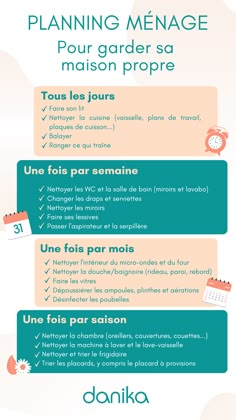 a poster with the words planing menage in french and english, including instructions on how to use them