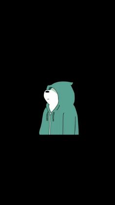 a cartoon bear wearing a hoodie in the dark with its head turned to the side