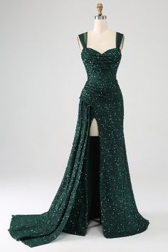 Fabric : Sequins. The fabric is comfortable for skin.   Package Contents : 1x Women Dress.   Occasion : Whether you are dressing it for a wedding party, prom, evening party or any other occasions, this party dress will be your lovely partner. Dark Green Prom Dresses, Green Prom, Pink Evening Dress, Red Homecoming Dresses