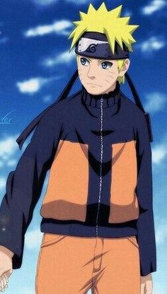 naruto is standing in front of the sky with his hands on his hips