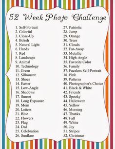 the 52 week photo challenge is shown in rainbow stripes