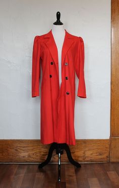 "1980s Leslie Fay Petites red jacket -No tag -Red double breasted jacket -Black buttons up front (one row-decorative only) -Faux pockets -Slight pleating at shoulders -Inside snap button *Measurements* -Bust: 41\" -Waist: 37\" -Hips: 41\" -Length: 40\" -Sleeve length: 22\"  MODERN US SIZE: 16 (approx.) *PLEASE NOTE* -No visible flaws All measurements are taken flat and doubled as needed - some material may stretch to allow for additional inches. Contact me with any questions!" Spring Jacket, Flaws And All, Summer Jacket, Spring Jackets, Double Breasted Jacket, Black Button, Red Jacket, Halloween Outfits, Gift For Women