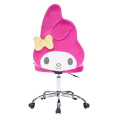 a pink hello kitty office chair with a bow on it