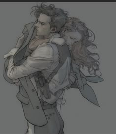 a drawing of a man carrying a woman on his back with her arms around him