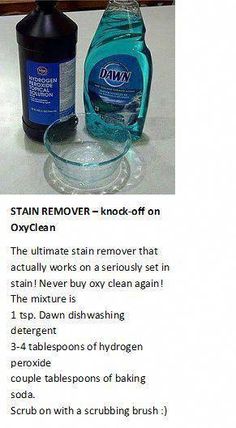 a bottle of stain remover next to a glass bowl