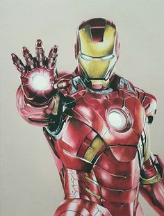 a drawing of iron man holding his hand up