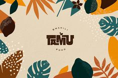 an illustration of leaves and plants with the word umu written in brown on top